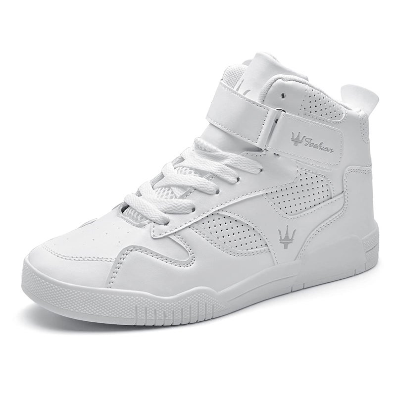FZUU Men's Fashion High Top Leather Street Sneakers Sports Casual Shoes (8, White) - Image 1